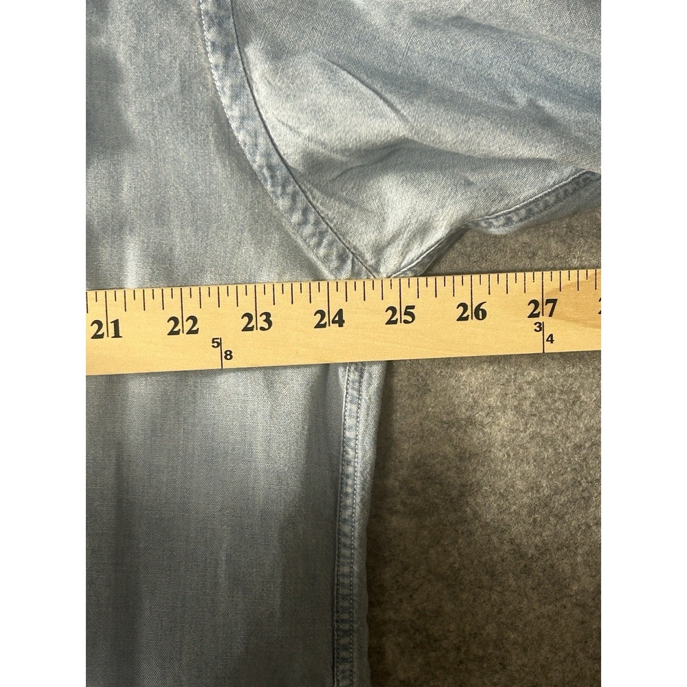 Vintage Tommy Jeans Light Blue Chambray Button Down Shirt Crest Logo Sz‎ Lrg - Picture 3 of 8